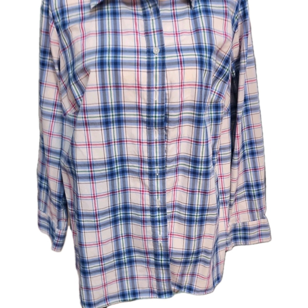 Talbots Women's Size 1X‎ Long Sleeve Plaid With Silver Thread Collared Button Up